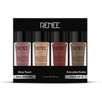 Renee Glossy Finish Touch Nail Paint Set of 4 (5 ML)& Hard Black Kajal Pen with Sharpener Combo