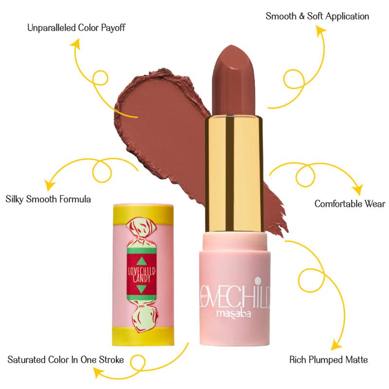 LoveChild Masaba - Sweet Supreme - Luxe Matte Rose Nude Lipstick, Moisturising, Long lasting, For Lips Plumping, Bullet Matte Lipstick, 4ML