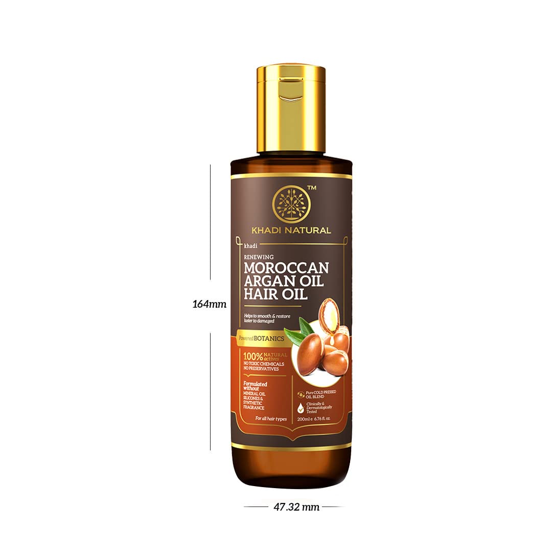 Khadi Natural Moroccan Argan Hair Oil | Hair Oil for Frizzy & Unmanageable Hair | Oil that helps hair regain its shine| Suitable for All Hair Types | Powered Botanics|200ml