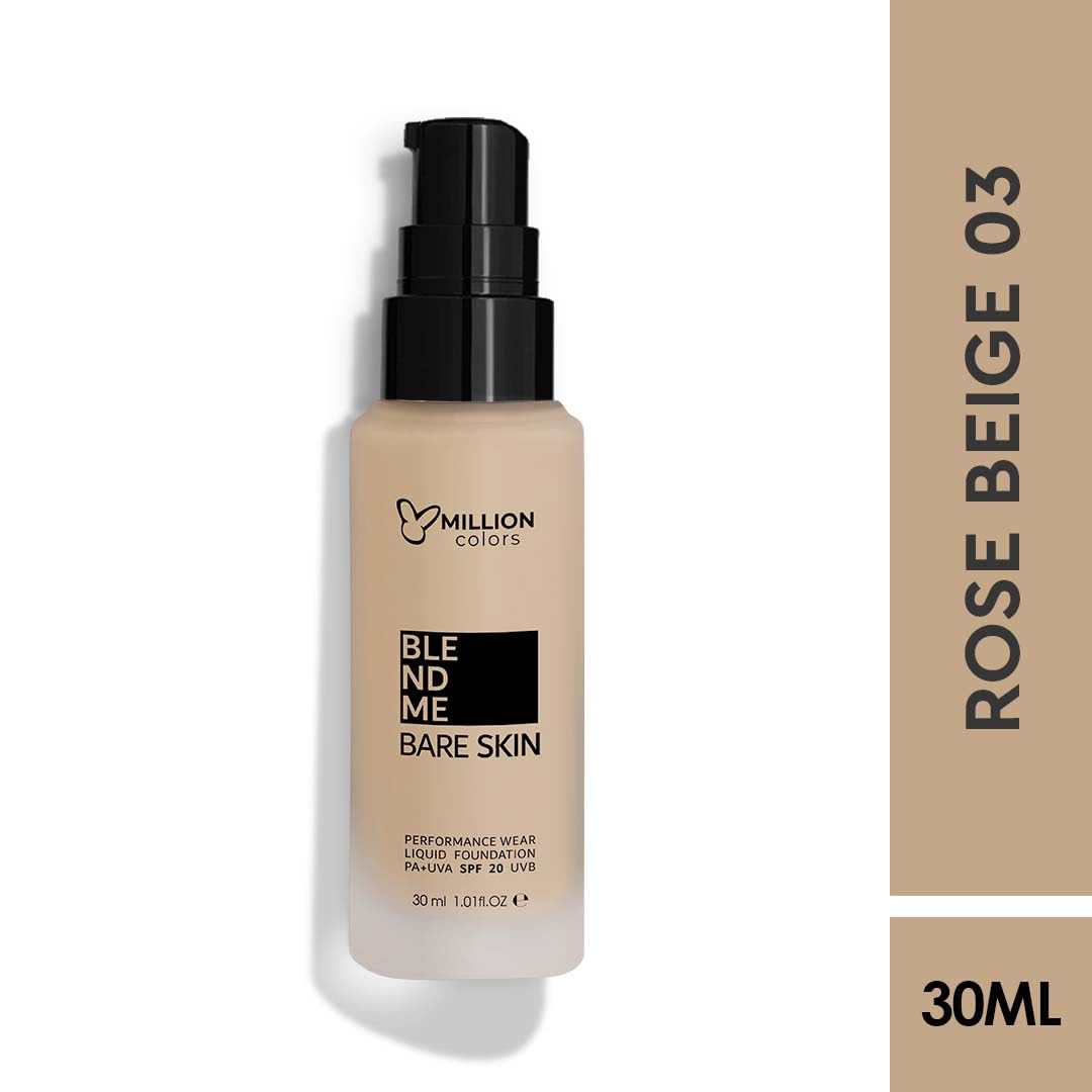 Million Colors Foundation for Face Makeup | Liquid Foundation for Oily and Dry Skin | Lightweight Matte Finish with SPF 20 | Waterproof Long-Lasting Makeup | All Skin Types | Rose Beige 03, 30ml