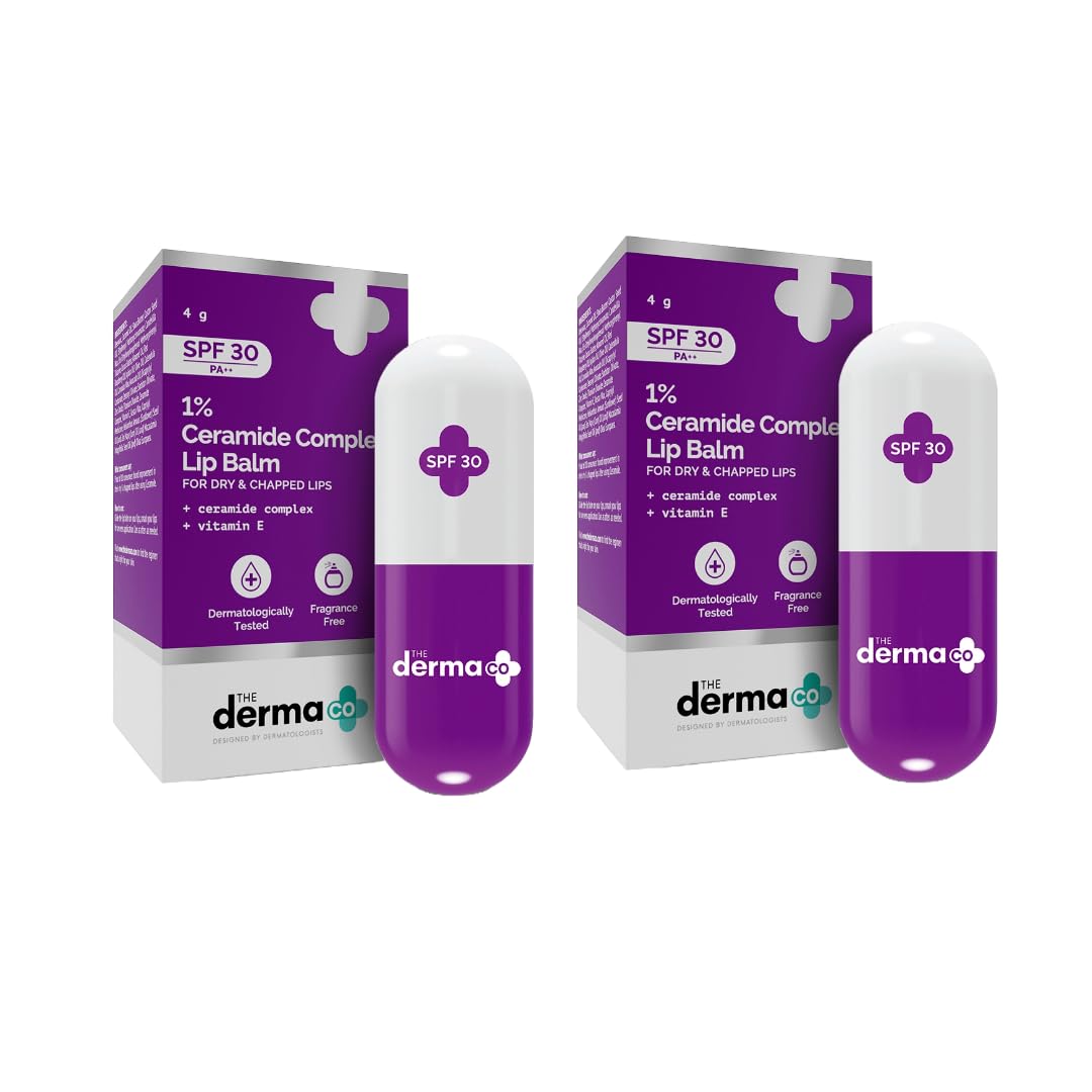 The Derma Co 1% Ceramide Complex Lip Balm With Ceramides & Vitamin E For Dry & Chapped Lips - 4G (Pack Of 2), Off White