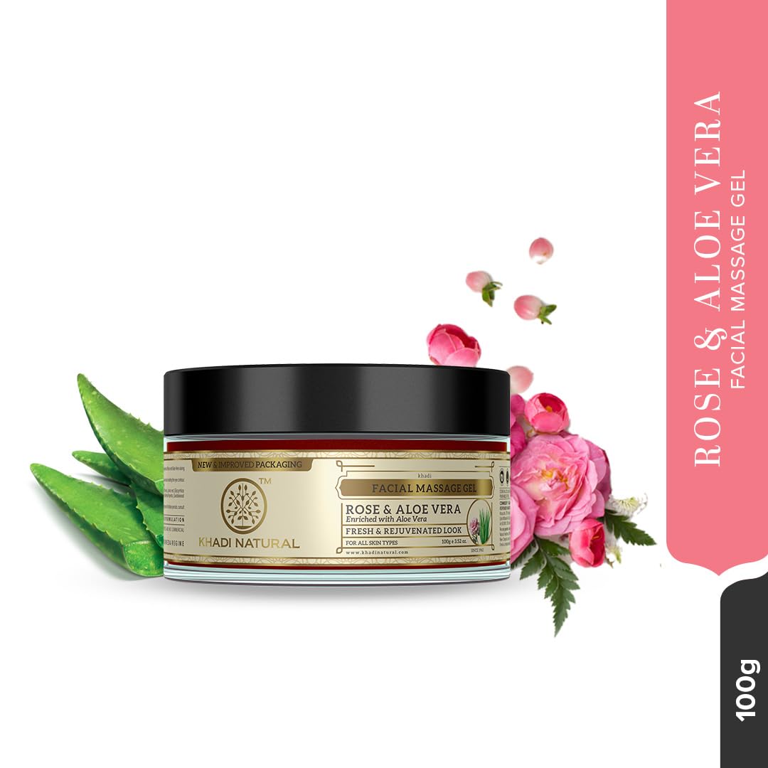 Khadi Natural Rose and Aloevera Face Massage Gel, 100g| Controls hyperpigmentation and tanning|Deeply hydrates and cools skin|Suitable for All Types of Skin
