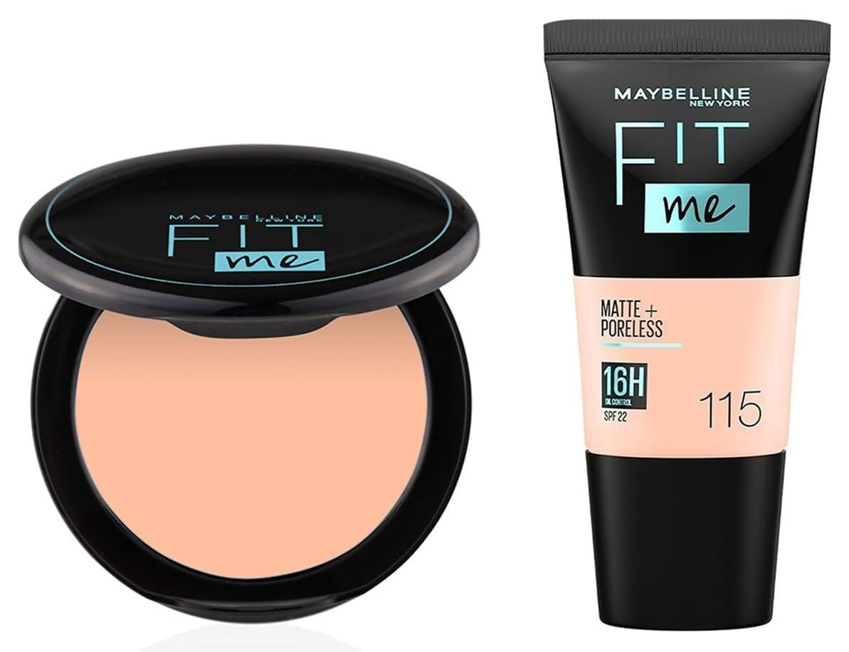 Maybelline New York Liquid Foundation For Oily Skin, Matte & Poreless, Fit Me, 115 Ivory & New York Compact Powder, 115 Ivory, 8G