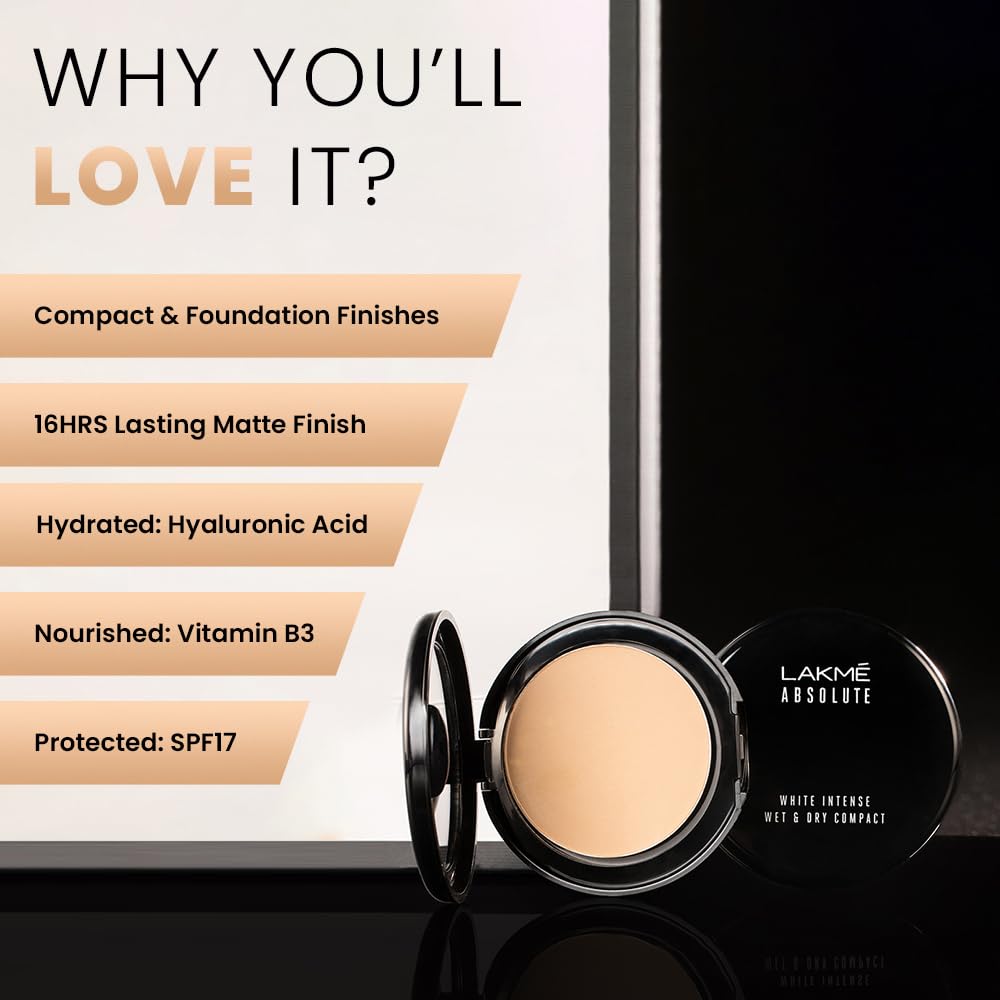 Lakmé Absolute White Intense Wet and Dry Compact, Beige Honey, 9g