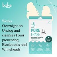 BAKE 2% Salicylic Acid Nose Strips for Pore Cleansing & Blackheads Removal | Hydrocolloid Nose Strips for Control Sebum Production (3 Strips)