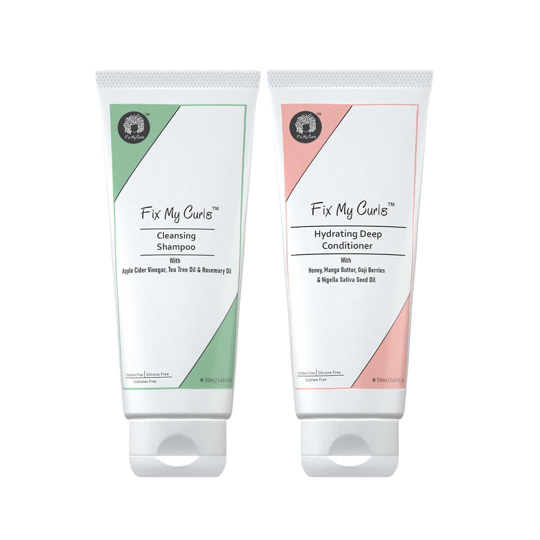 Fix My Curls Cleanse & Condition Bundle | For Cleansing, & Moisturising Curly & Wavy Hair, Sulphate & Silicone Free |Anti Dandruff, Tea Tree|50ml each