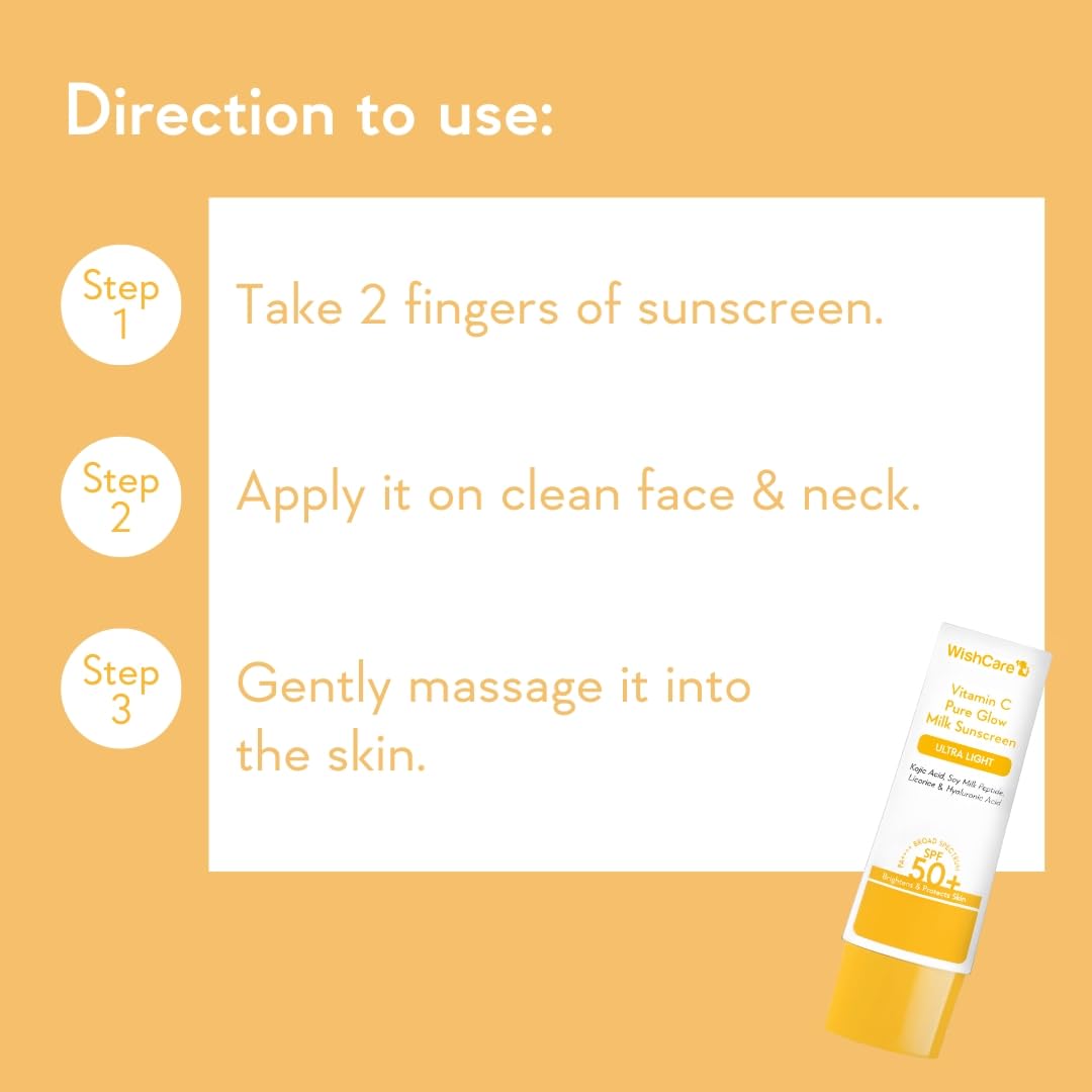 WishCare Super Bright Vitamin C Face Serum and Vitamin C Pure Glow Milk Sunscreen with SPF 50 PA+++(30ml + 50ml)