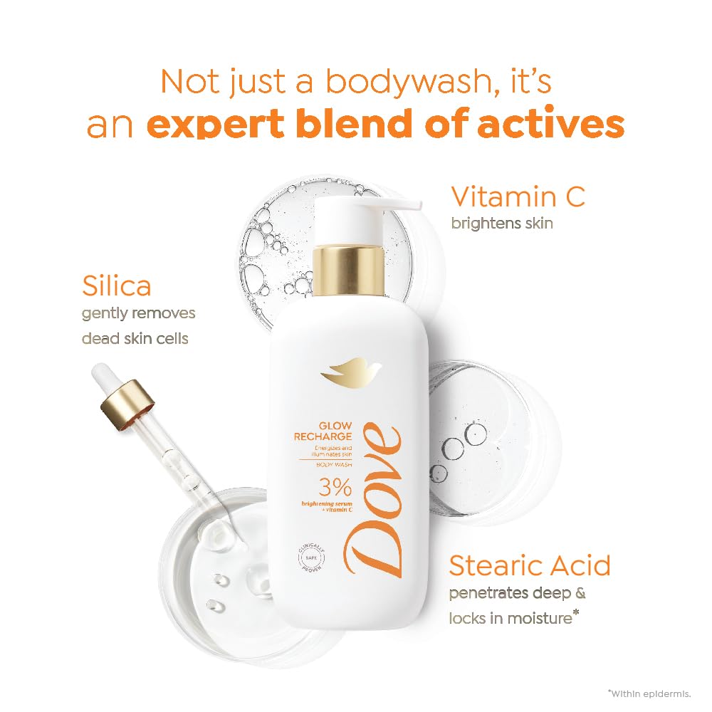 Dove Glow Recharge Serum Body Wash | 3% Brightening Serum + Vit C | Energizes & Illuminates skin | Paraben & SLS free | 300 ml