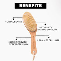 HOUSE OF BEAUTY Wooden Dry Body Brush For Body Massage With Long Handcrafted Handle, Natural Exfoliating, Lymphatic Drainage, Cellulite, Blood Circulation & Dead Skin, Brown - (Pack OF 1)