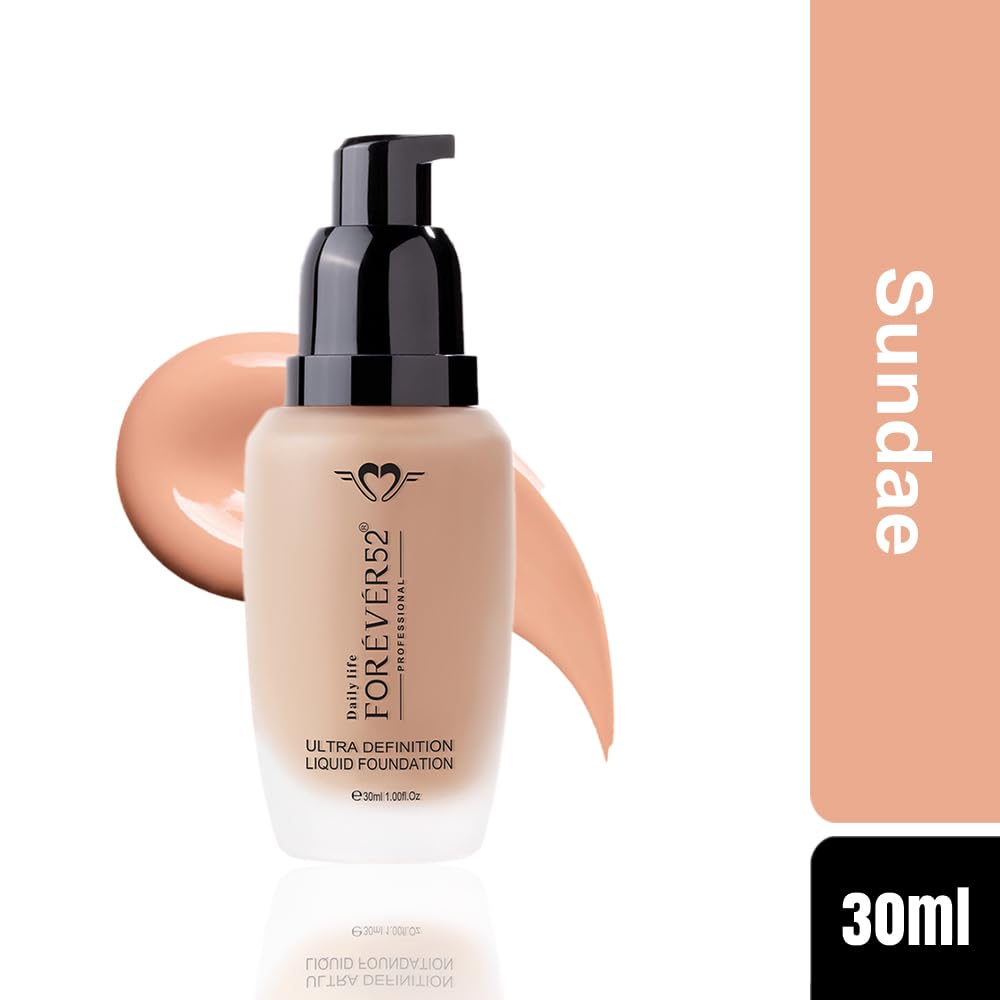 Daily Life Forever52 Ultra Definition Liquid Foundation|24-Hour Wear, Medium to High Coverage, Pore-Minimizing & Mattifying, Anti-Aging, Satin-Like Finish|Ideal for Medium Skin (Sundae,30ml)
