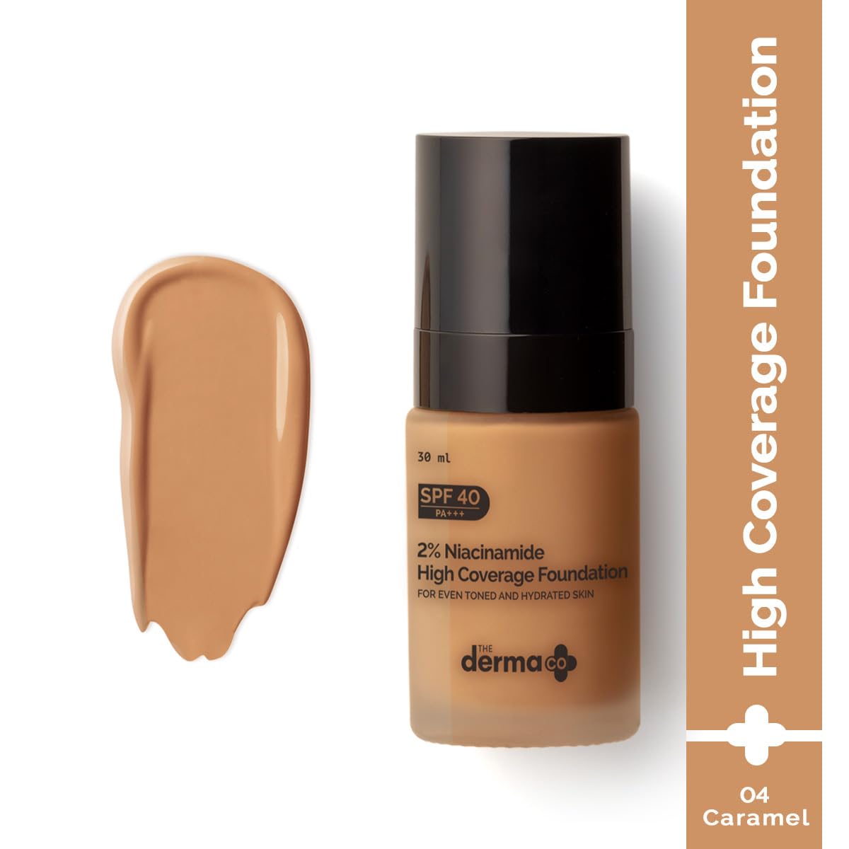 The Derma Co Matte 2% Niacinamide Medium Coverage Liquid Foundation For All Skin Types With 1% Hyaluronic Acid & Spf 40 Pa+++ For 12 Hour Long Stay & Oil Control - 04 Caramel, Pack Of 1