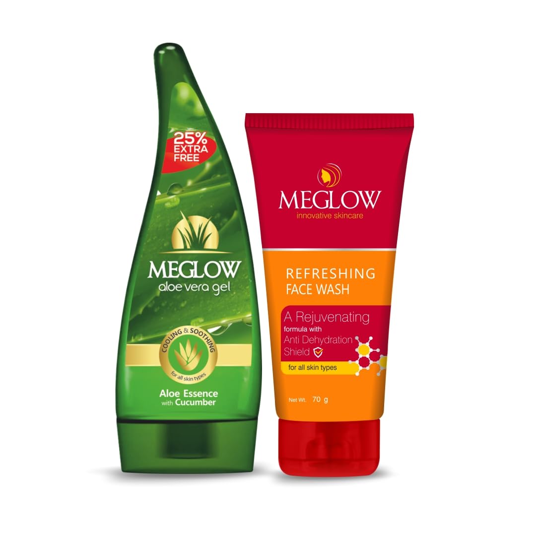 Meglow Refreshing & Rejuvenating Face Wash(70gm) |Aloe Vera Gel (100gm)|Enriched With Aloevera & Cucumber Extract|Gel For All Skin Type|For Men & Women|Helps to Make Skin Soft & Fresh