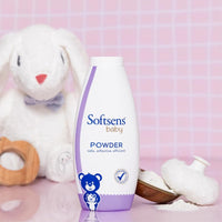 Softsens Baby Powder|Enriched with Patchouli & Olive|Soothes & Moisturises Baby’s Skin|Mild,Dermatologically Tested,Hypoallergenic & Paraben-Free|400g (Pack of 2)