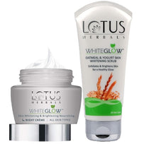 Lotus Herbals Whiteglow Nourishing Night Cream 60g, Oatmeal Scrub 100g, Set of 2