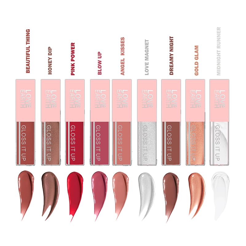 Love Earth Liquid Lip Gloss Pack Of 9 For Soft & Dewy Lips Enriched with Vitamin E & Almond Oil Lip Color For Glossy Look |Lightweight Non Sticky Lip shiner For Moisturizing Lips (Multicolor)2ml Each