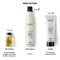 Brillare Anti Hair Fall Treatment Combo, Strengthens roots, Prevents Breakage & Reduces Hair Fall, Shampoo 300ml, Conditioner 125ml and Oil shots (8 shots x 6ml each)