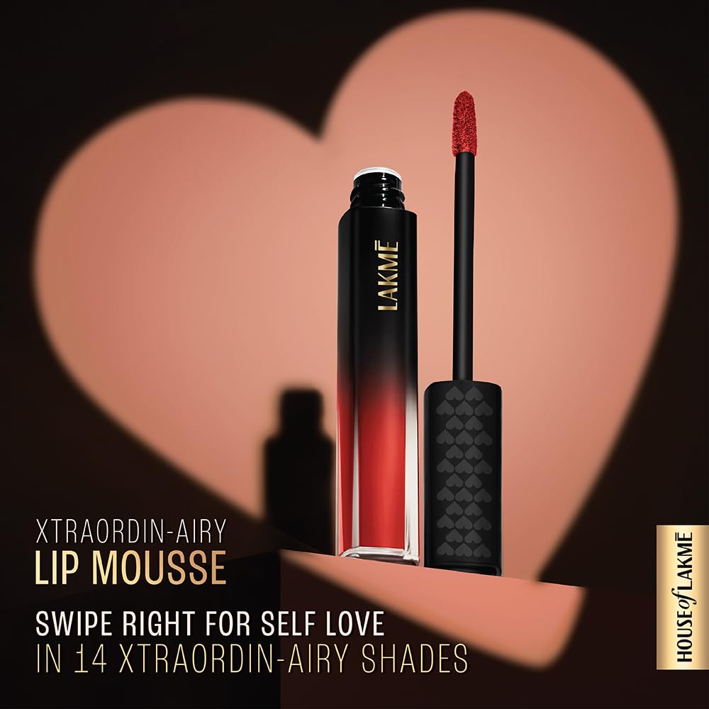 Lakmé Xtraordin-Airy Lip Mousse, Velvet Matte Finish, with air-light texture, for nourished & moisturised lips, Liquid Lipstick, New Flame Red