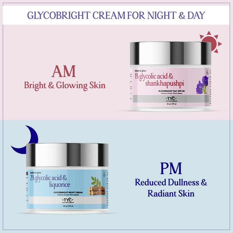 TYC - TRUST YOUR CHOICE Ayurveda Glycobright Night Cream For Revitalized And Radiant Skin With 2% Glycolic And Liqorice, Plant Based - 50 Gm (Pack Of 1)