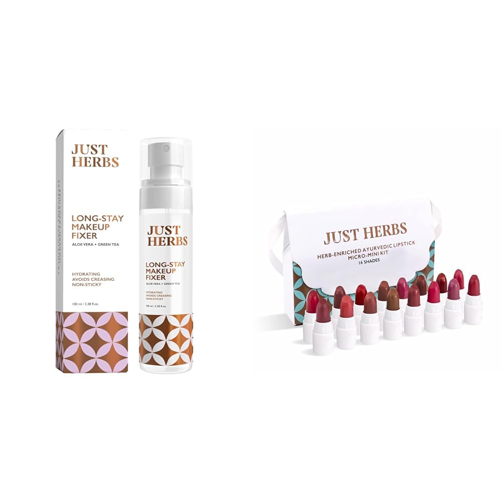 Just Herbs Long Stay Non Sticky Makeup Fixer & Ayurvedic Creamy Matte Micro Mini Lipstick Kit Lip Hydrating & Moisturizing Combo, Pack Of 1