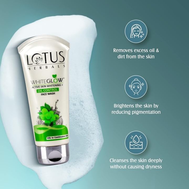 Lotus Herbals Whiteglow Oil Control Face Wash 100g, Gel Cream 60g, Set of 2