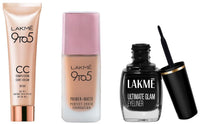 Lakmé 9 To 5 Primer + Matte Perfect Cover Liquid Full Coverage Foundation & 9 To 5 Cc Cream For All Skin Types Mini,01-Beige,9 G & Insta Eye Liner 9Ml,Black Semi Matte Eyeliner,Pack Of 1