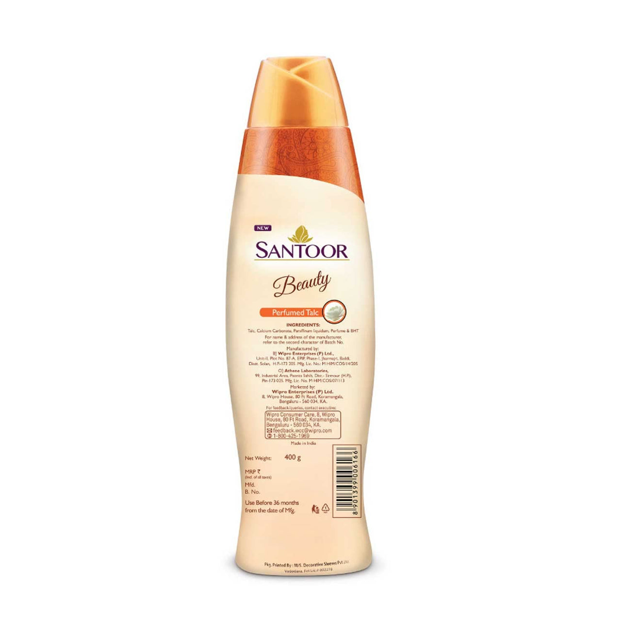 Santoor Beauty Talc with Sandalwood Extracts| Sandal, Rose, Musk & Geranium Mint Fragrance| Absorbs Excess Moisture| Dermatologically Tested| For All Skin Types (400g)