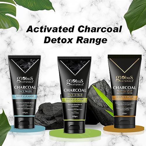 Globus Naturals Anti Pollution & Anti Acne Charcoal Peel Off Mask, Detoxifying Face mask, Fights Pollution and De-Tans skin, For Women & Men with Oily & Acne Prone Skin, 100 gms (Charcoal)