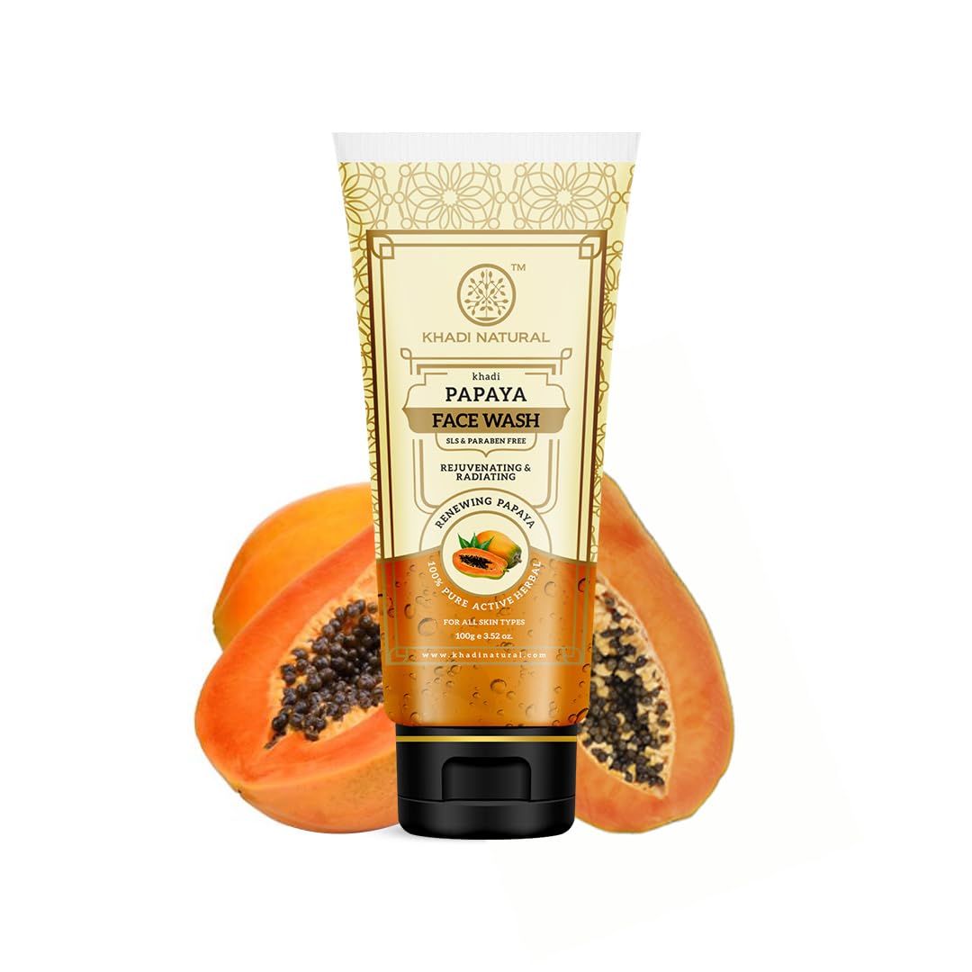 Khadi Natural Papaya Face Wash for Glowing & Healthy Skin | Herbal Face Wash | Face Wash for Reducing Dark Spots & Blemishes | SLS & Paraben Free | All Skin Types | 100 ml