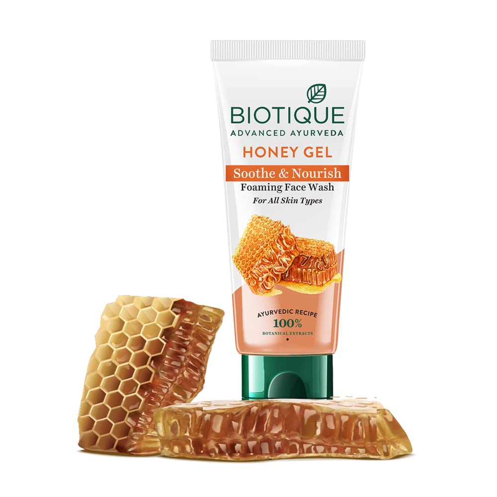 Biotique Honey Gel Soothe & Nourish Foaming Face wash | Soap Free Formula | Reduce Dryness | 100% Botanical Extracts | Suitable for All Skin Types | 100ml