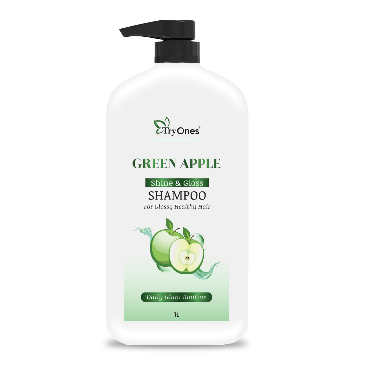 TryOnes Green Apple Shine & Gloss Shampoo| Promotes Healthy, Shiny and Glossy Hair | Nourishes Scalp | Makes Hair Soft & Smooth |All Skin Types | 1000ml