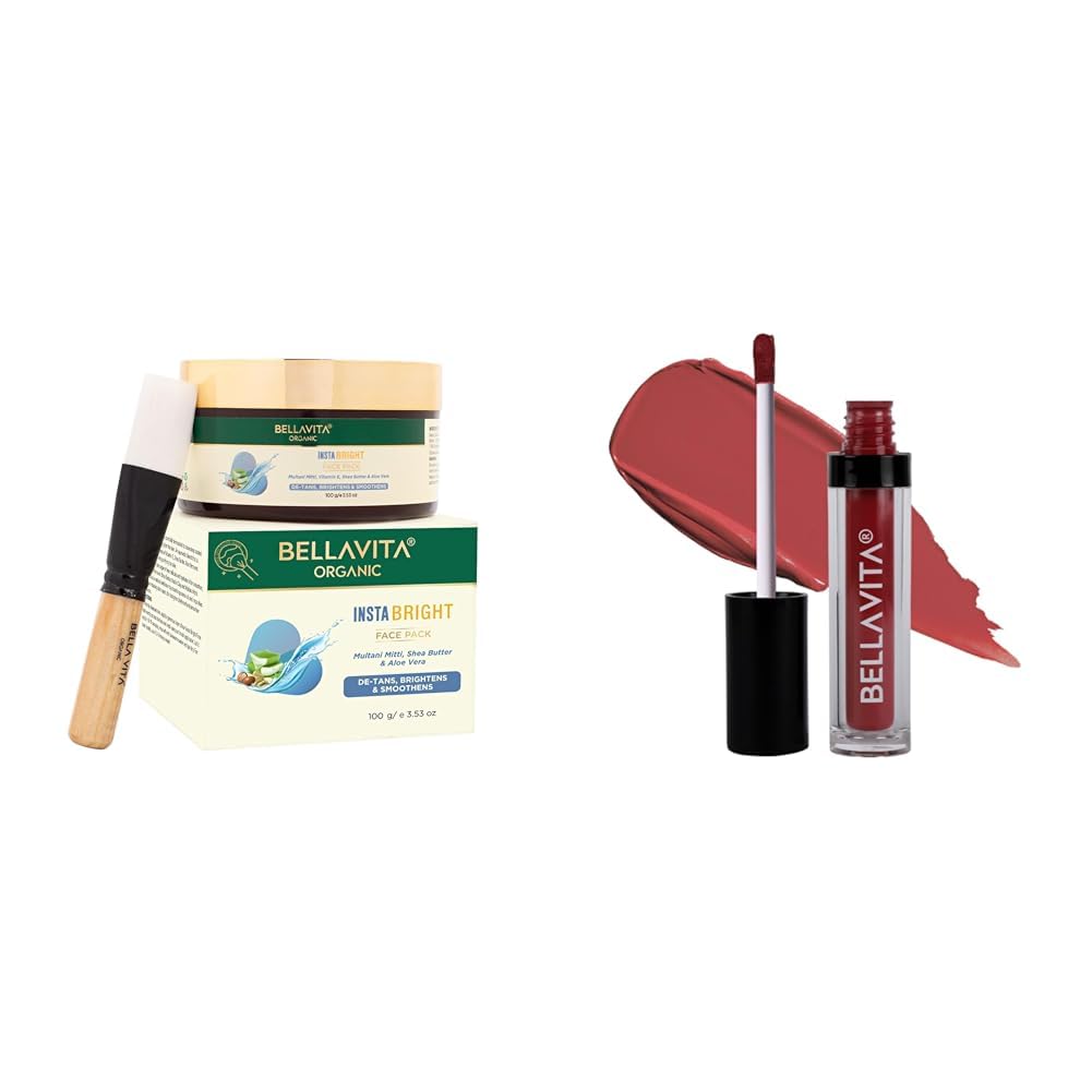 Bella Vita Organic INSTABRIGHT Face Pack for DeTan Glowing Skin Kiss-Proof 4.5 ml 18-hr Stay Waterproof Intense Moisturisation Naughty Nude