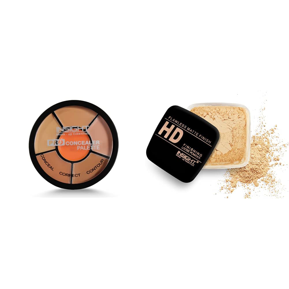 INSIGHT Cosmetics Pro Concealer Palette Full Coverage (Concealer) & Insight Pressed Powder Translucent Face Powder (Honey, Honey) For All Skin Types, 2 Count