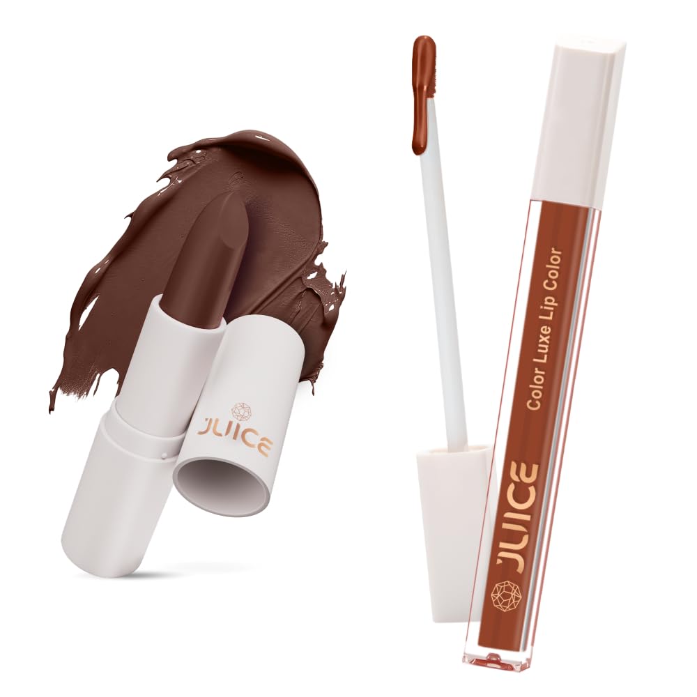 Juice Browned - M17 Kiss Sensation Lipstick & Mocha Lust - M02 Color Luxe Liquid Lipstick with Goodness of Bio Retinol, & SPF 15 UV Protection