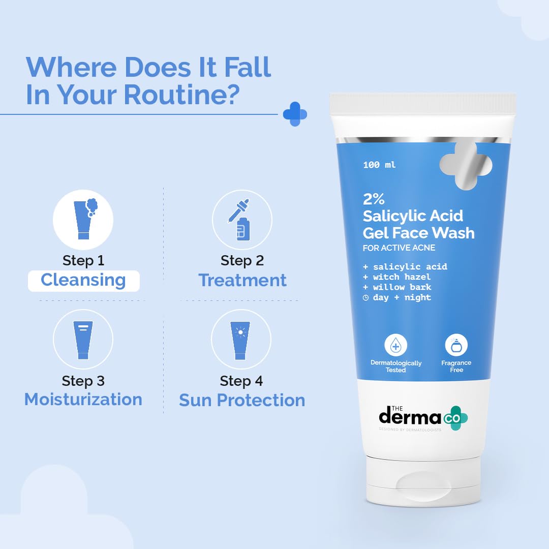 The Derma Co. 2% Salicylic Acid Gel Face Wash | For Oily Skin | With Salicylic Acid & Witch Hazel | Treats Active Acne| Unclog Pores | Controls Oil - 100ml