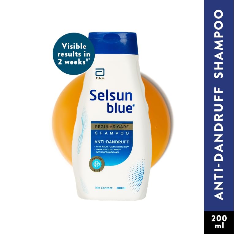 Selsun Blue Regular Care Shampoo for Men and Women with Added Conditioner, Helps Reduce Flaking and Itching, Control Dandruff, 200 ml (Pack of 1)