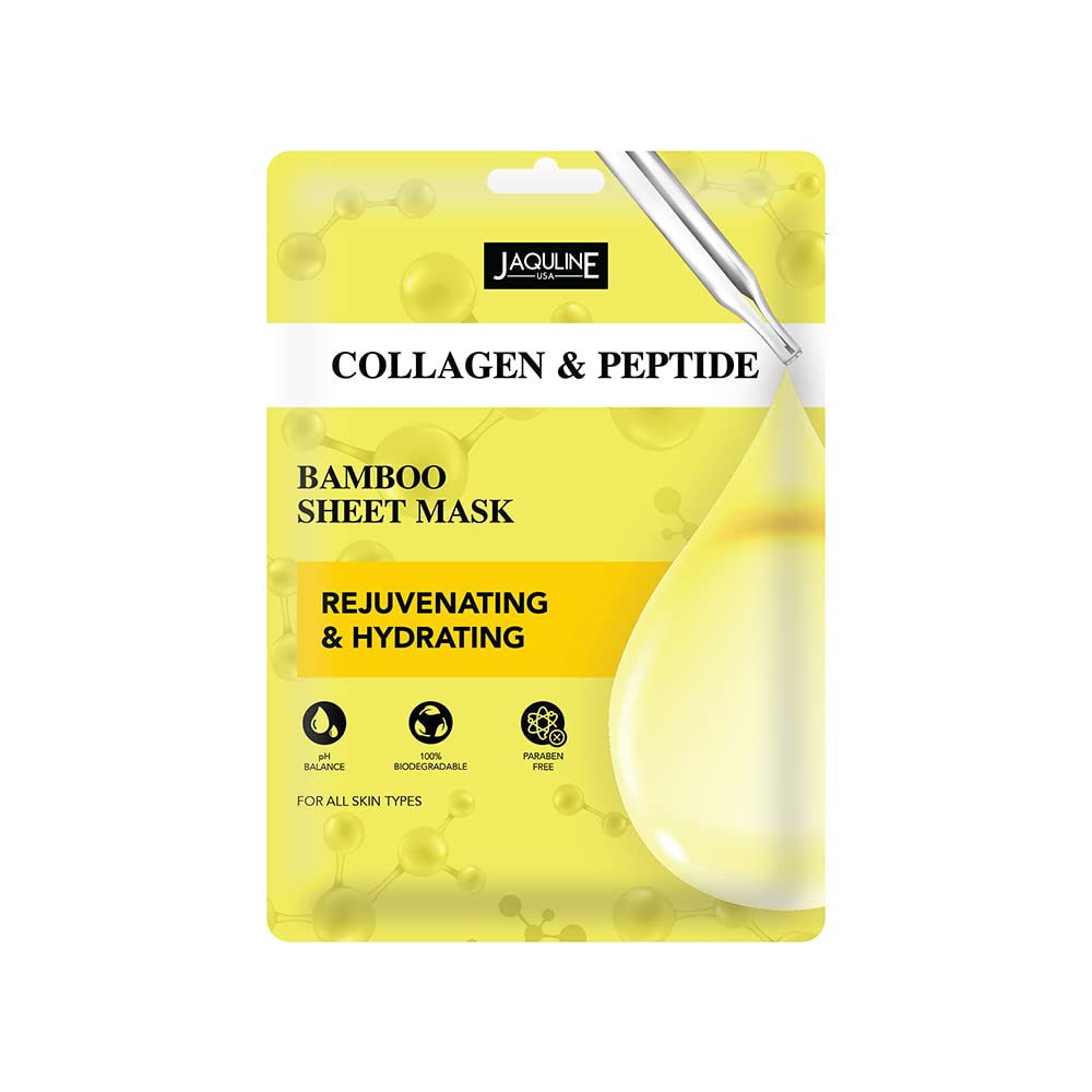 Jaquline USA Collagen & Peptide Sheet Mask|Zero Paraben And Sulphate|Biodegradable Ber Masks| Light-Weight| Hydrating And Skin Firming, 1 Count