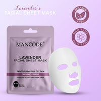 Mancode Lavender Facial Sheet Mask 25ml Promotes Soft and Smooth Skin Firming Cleansing Pore Reducing Brightening and Enhances Daily Glow Korean Sheet Mask for Men Women Sheet Mask Set Combo Pack of 5