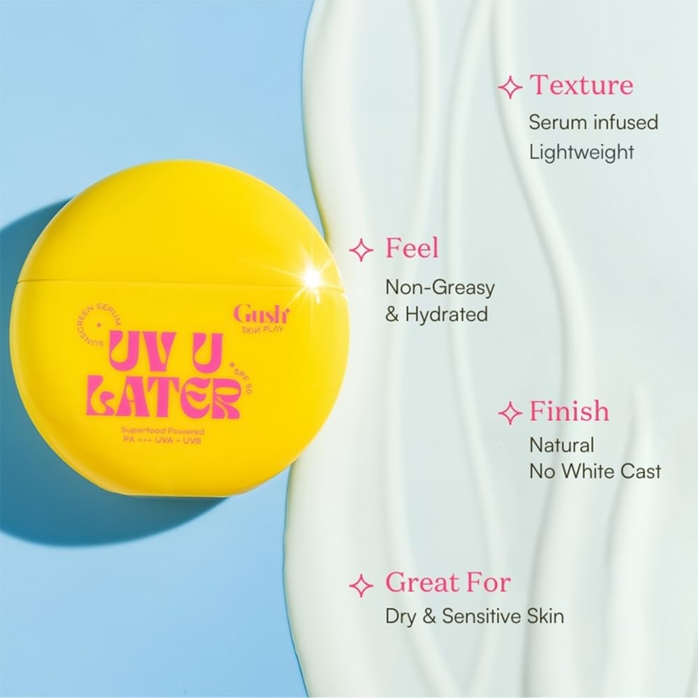 Gush Beauty Invisible 2 in 1 Sunscreen and Moisturiser for All Skin Types | SPF 50 with Broad Spectrum UVA/UVB Protection | Fast Absorbing, No White Cast | For Women and Men | 50ml