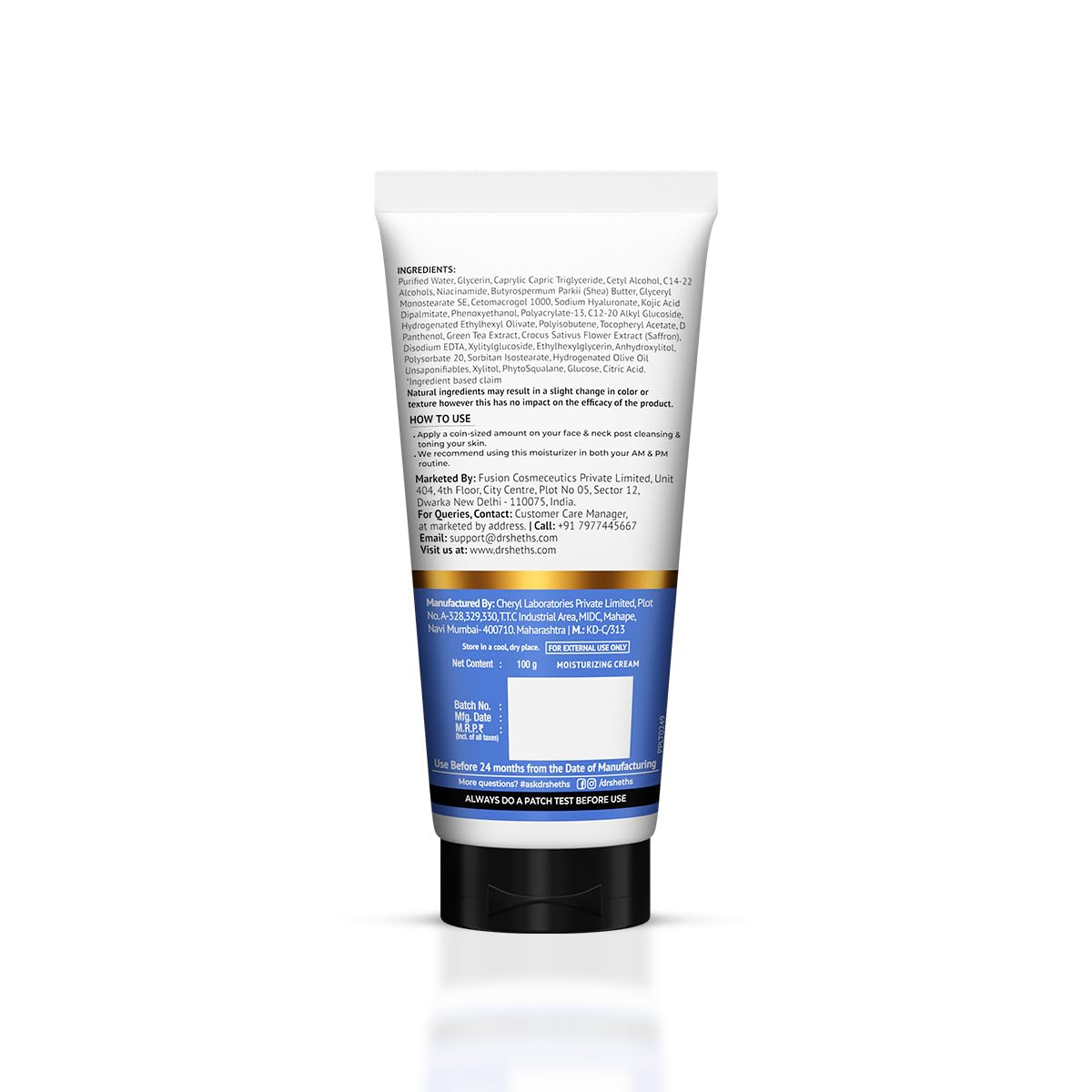 Dr. Sheth's Kesar & Kojic Acid Moisturizing Cream | For Normal to Combination Skin | Reduces Pigmentation | 48hr Deep Hydration | Formulated with NMFs | Non Sticky | For Men & Women | 100g