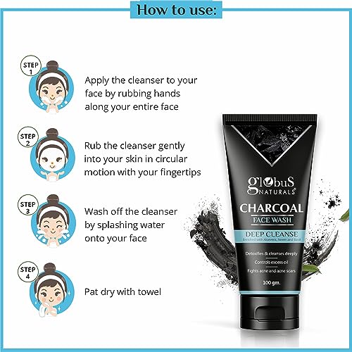 Globus Naturals Anti Pollution & Anti Acne Activated Charcoal Face Wash, For Both Men & Women, 100ml