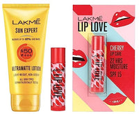 LAKMÉ Lip Love Chapstick, Spf 15, Cherry, 4.5 G & Sun Expert Spf 50 Pa+++ Ultra Matte Lotion for Sensitive Skin, 50Ml