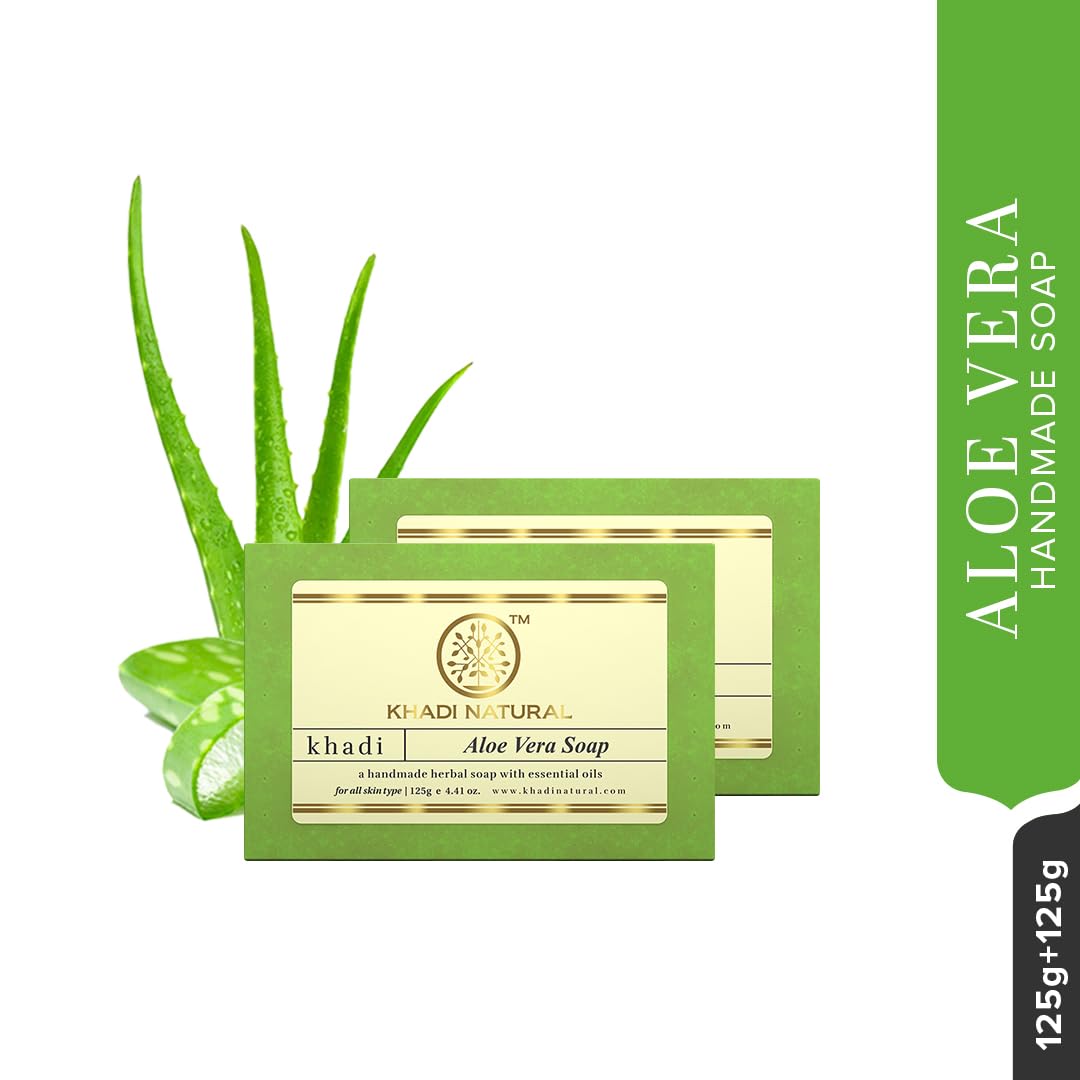 KHADI NATURAL Aloevera Handmade Soap, 125g|Herbal Bathing Soap for Healthy Skin | Natural Soap with Essential Oils | Soap with skin hydrating properties| Suitable for All Skin Types | Pack of 2