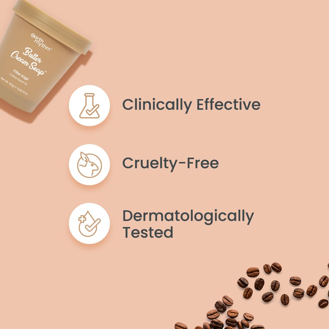 Earth Rhythm Filter Kapi Butter Cream Soap Cleanse, Moisturizes Skin, Make Skin Soft & Supple | Coffee Seed Oil, Shea Butter | for All Skin Type | Men & Women - 160g