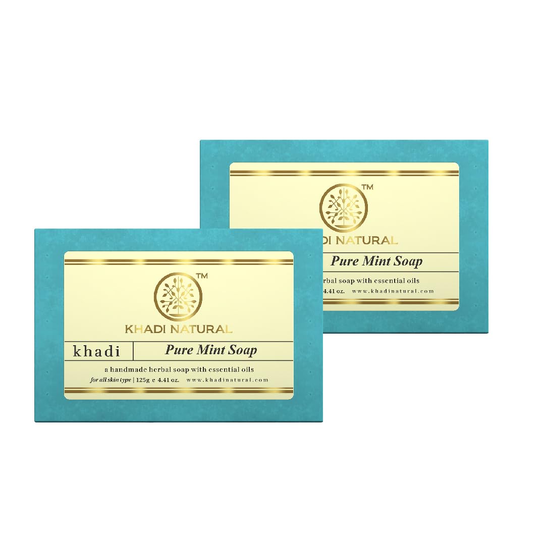 KHADI NATURAL Pure Mint Soap, 125g|Handmade Bathing Soap | Herbal Soap for Removing Dirt & Impurities | No mineral oils added| Suitable for All Skin Types| Pack of 2