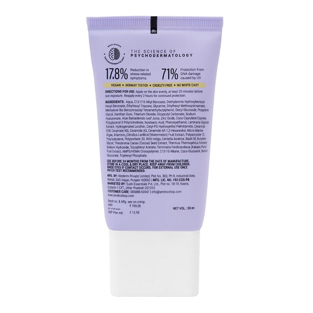 SEREKO Weightless Sun Fluid Sunscreen SPF50 PA++++, with Kakadu Plum & Ceramides powered by Hybrid UV Filters | Lightweight Matte | Water Resistant, No white Cast | All Skin Types 50ml