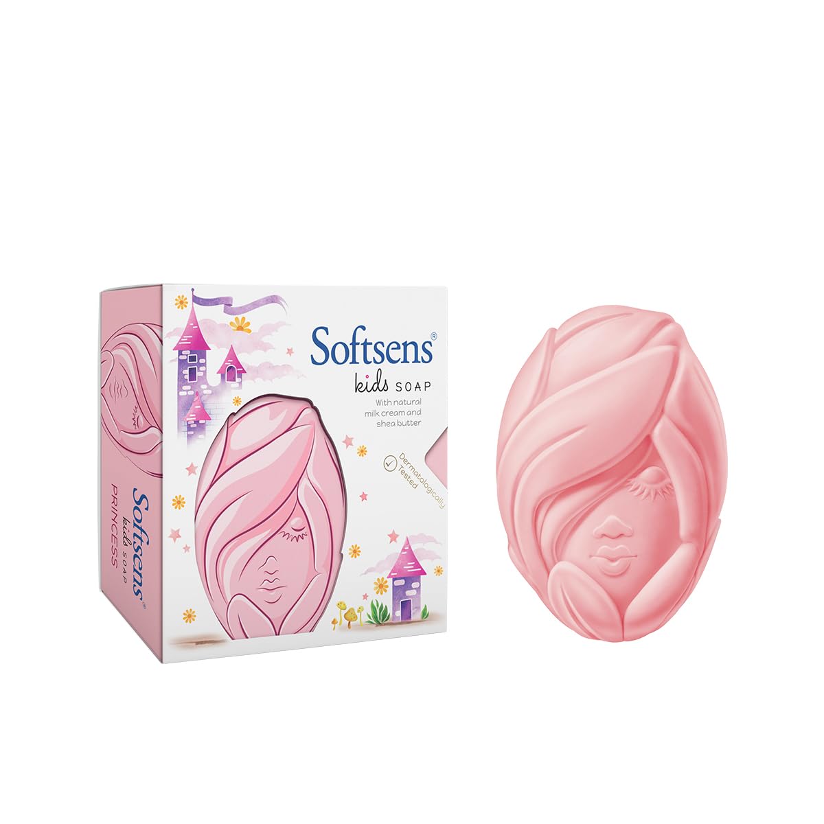 Softsens Assorted Pack of 5 Kids Soap | Gentle & Nourishing with Shea Butter & Milk Cream | Dermatologist Tested and Approved (75gm)