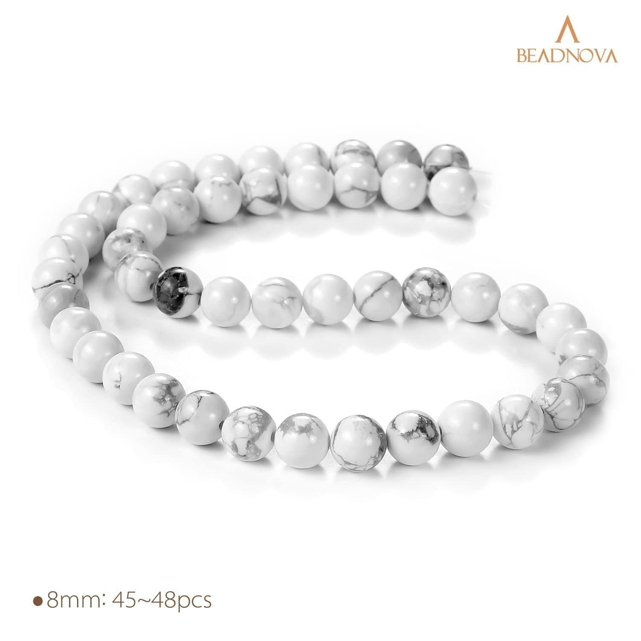BEADNOVA Natural White Howlite Beads Natural Crystal Beads Stone Gemstone Round Loose Energy Healing Beads with Free Crystal Stretch Cord for Jewelry Making (8mm, 45-48pcs) 8mm 09) White Howlite Round Beads