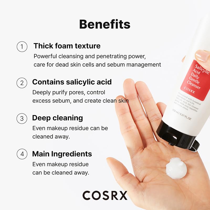 COSRX Salicylic Acid Exfoliating Cleanser 150ml | Gentle Exfoliating Face Wash for Acne-Prone Skin | Removes Dirt & Oil | Korean Skincare, Helps Clear Pores & Smooth Skin Texture