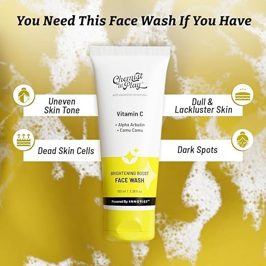 Chemist at Play Exfoliating Body Scrub For Removing Tan & Dead Skin Cells + Brightening Boost Face Wash with 30x Vitamin C 100 ml