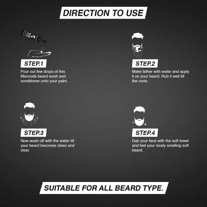 Mancode Beard Wash & Conditioner - 200ml | Conditions & Cleans Beard Mustache | Blended with Licorice, Vitamin C & Aloe vera | Natural & Organic Beard Shampoo for Men (Pack of 1)